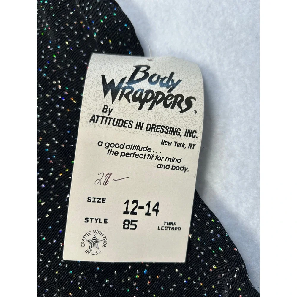 Body Wrappers Girls Black Glitter Tank Leotard Size 12-14 NWT USA